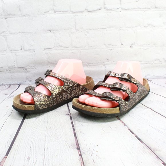 Birkenstock Papillio Brown Floral Print 3 Strap Leather Casual Sandals M 6 L 8 - Picture 3 of 9